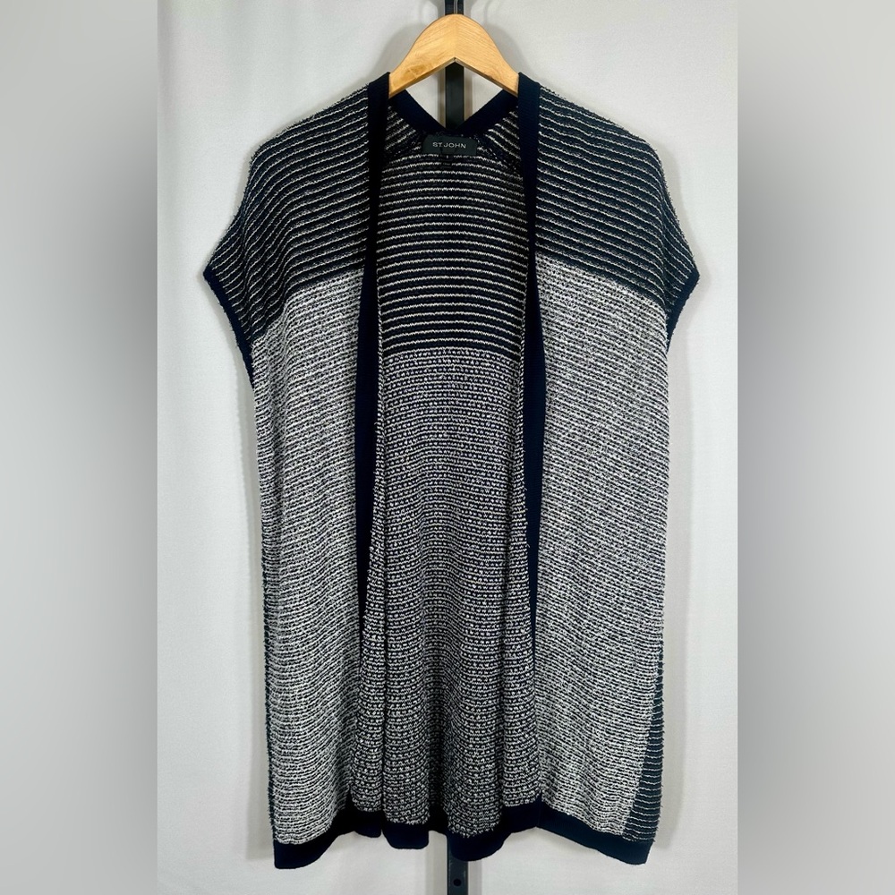 St. John Navy Blue Knit Open Front Wrap Cardigan Wool Cashmere - Size Small